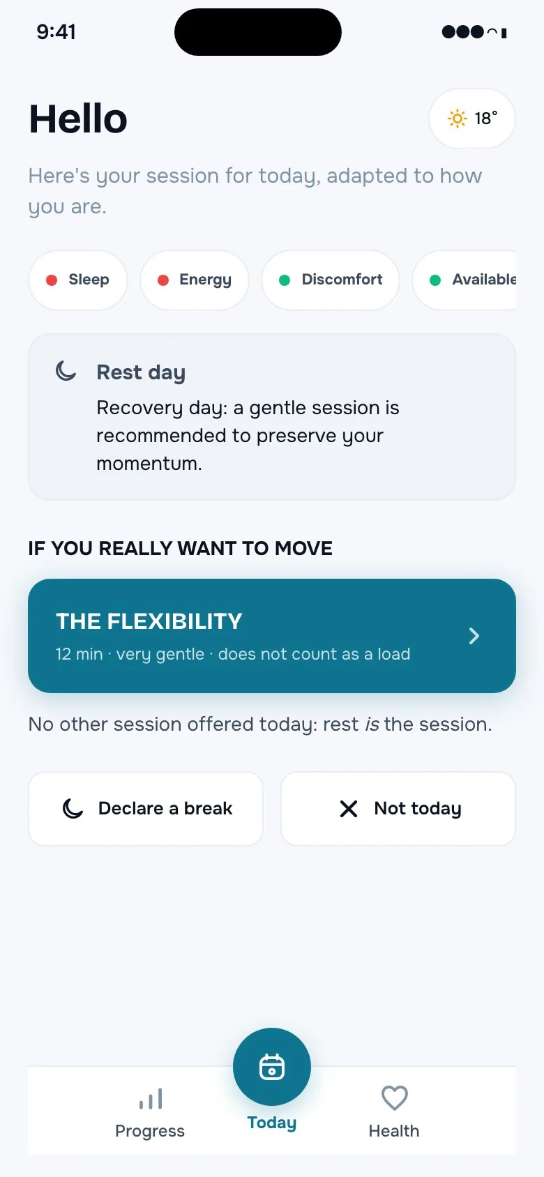 Screen proposing a rest day