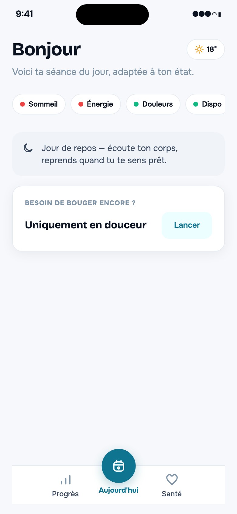Screen proposing a rest day