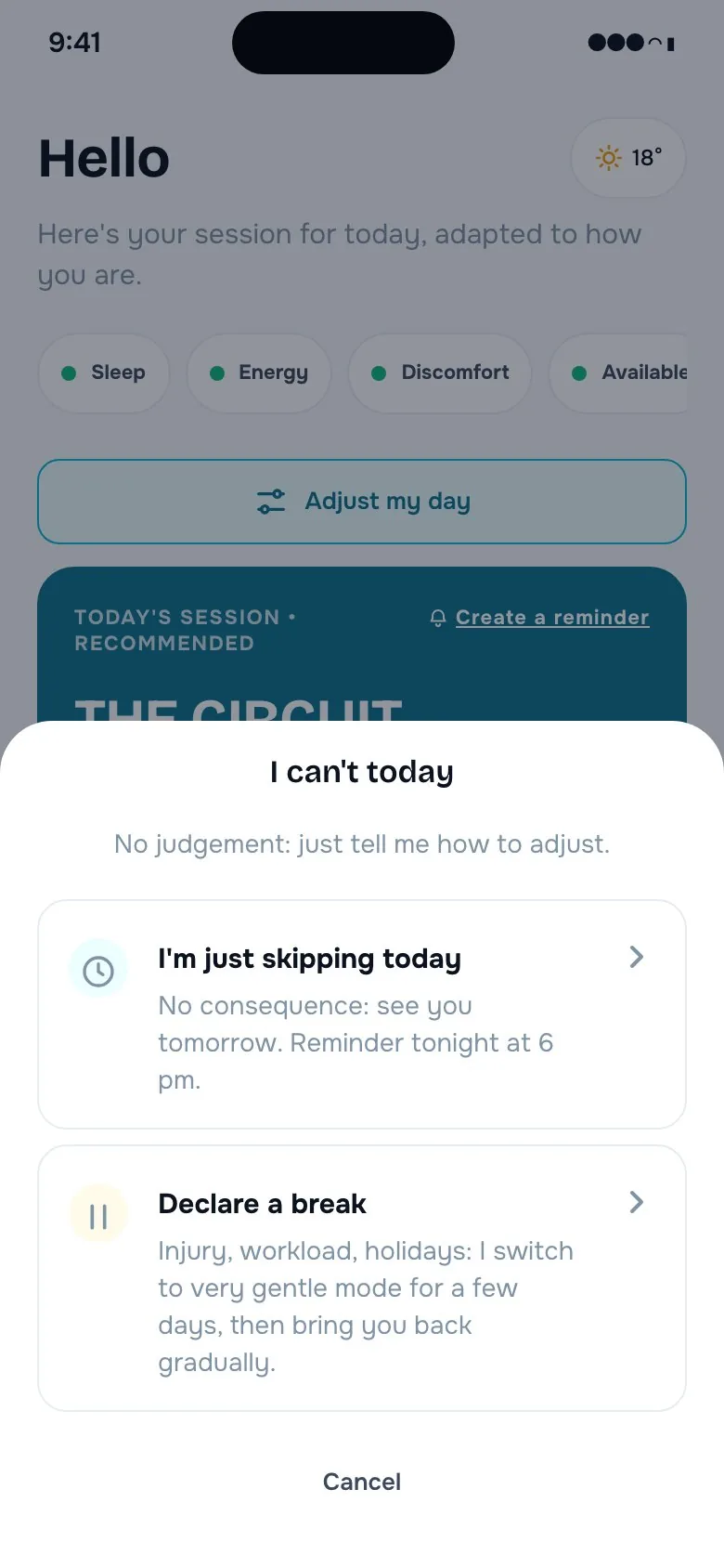I can't today screen: skip the day or take a break